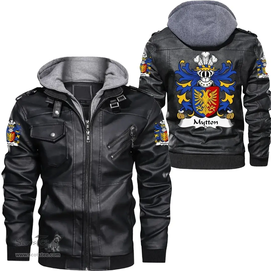 ScotsTee Shop Welsh Mytton (lords of Mawddwy) Coat of Arms Family Crest Wales Leather Jacket
