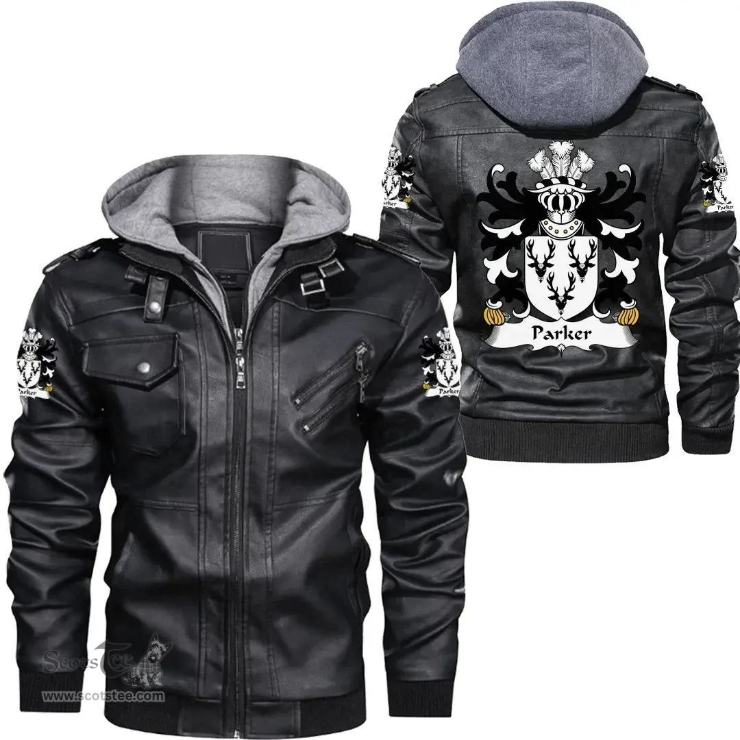 ScotsTee Shop Welsh Parker (of Llanllywed, Monmouthshire) Coat of Arms Family Crest Wales Leather Jacket