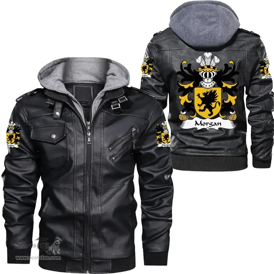 ScotsTee Shop Welsh Morgan (AP LLYWELYN, of Tredegar, Monmouthsire) Coat of Arms Family Crest Wales Leather Jacket