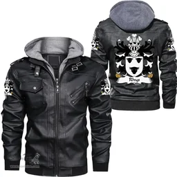 ScotsTee Shop Welsh Rhys (AP BELDRI AP CYDIFOR FAWR) Coat of Arms Family Crest Wales Leather Jacket