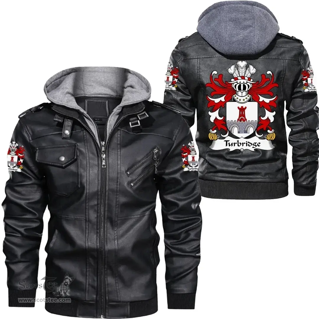 ScotsTee Shop Welsh Turbridge (of Llan-rhudd, Denbighshire) Coat of Arms Family Crest Wales Leather Jacket