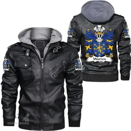 ScotsTee Shop Welsh Warren (of Tre-wern, Nevern, Pembrokeshire) Coat of Arms Family Crest Wales Leather Jacket