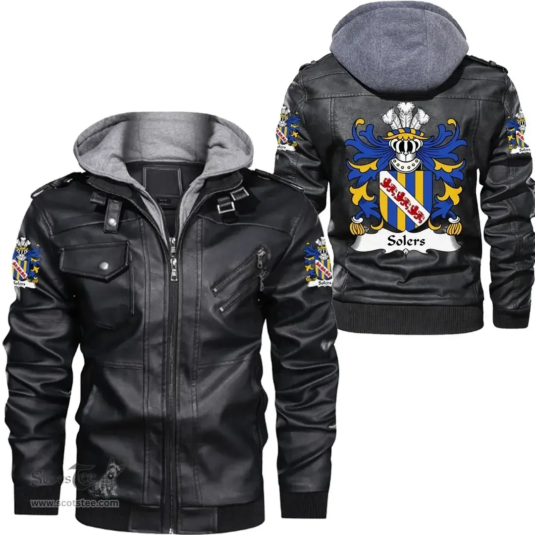 ScotsTee Shop Welsh Solers (of Breconshire) Coat of Arms Family Crest Wales Leather Jacket