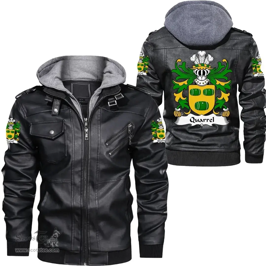 ScotsTee Shop Welsh Quarrel (of Kilpeck, Herefordshire) Coat of Arms Family Crest Wales Leather Jacket