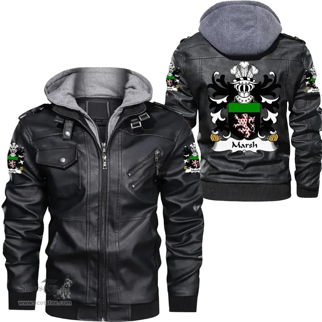 ScotsTee Shop Welsh Marsh (of Flint) Coat of Arms Family Crest Wales Leather Jacket