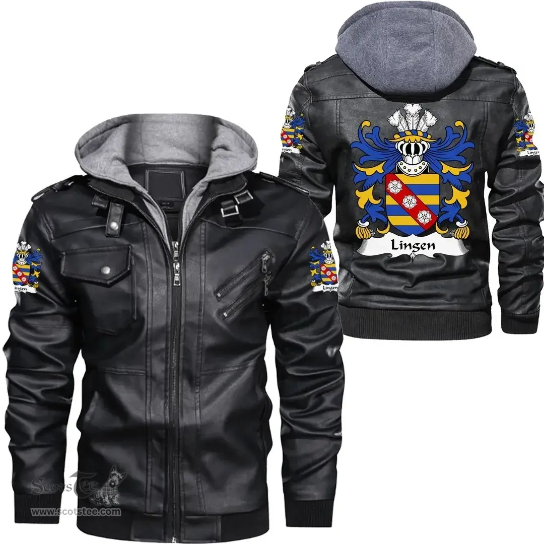 ScotsTee Shop Welsh Lingen (of Lingen, Herefordshire) Coat of Arms Family Crest Wales Leather Jacket