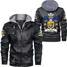 ScotsTee Shop Welsh Langston (of Langiston, Monmouthshire) Coat of Arms Family Crest Wales Leather Jacket