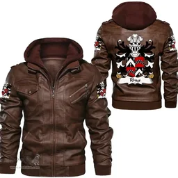 ScotsTee Shop Welsh Rhys (AB EINION SAIS) Coat of Arms Family Crest Wales Leather Jacket