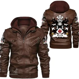 ScotsTee Shop Welsh Revell (of Cilgerran, Pembrokeshire) Coat of Arms Family Crest Wales Leather Jacket