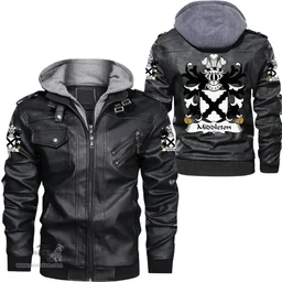 ScotsTee Shop Welsh Middleton (Marmaduke-Bishop of St. David?s) Coat of Arms Family Crest Wales Leather Jacket