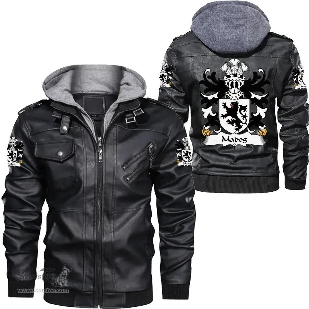 ScotsTee Shop Welsh Madog (AP MAREDUDD, Prince of Powys) Coat of Arms Family Crest Wales Leather Jacket