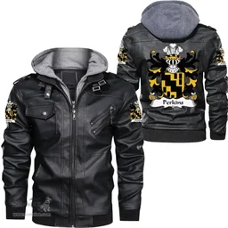 ScotsTee Shop Welsh Perkins (of Pilston, Monmouthshire) Coat of Arms Family Crest Wales Leather Jacket