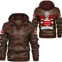 ScotsTee Shop Welsh Scurlage (of Glamorgan) Coat of Arms Family Crest Wales Leather Jacket