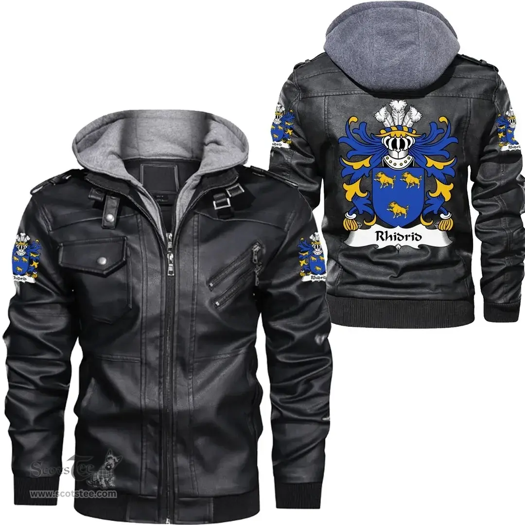ScotsTee Shop Welsh Rhidrid (AB YNYR, AP JONAS AP GRONWY) Coat of Arms Family Crest Wales Leather Jacket