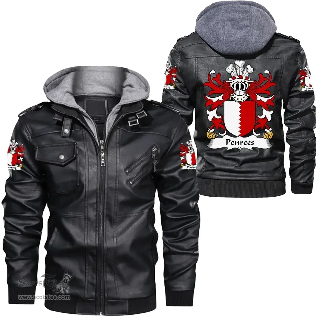ScotsTee Shop Welsh Penrees (or Penrice, of Penrice, Gower) Coat of Arms Family Crest Wales Leather Jacket