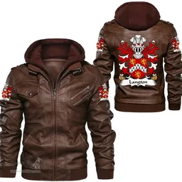 ScotsTee Shop Welsh Langton (Sir William-of Henllys, Gower) Coat of Arms Family Crest Wales Leather Jacket