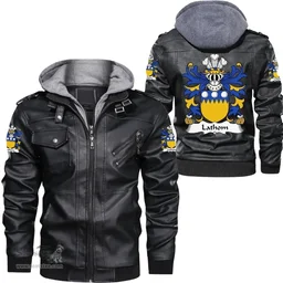 ScotsTee Shop Welsh Lathom (of Lleweni Green, Denbighshire) Coat of Arms Family Crest Wales Leather Jacket