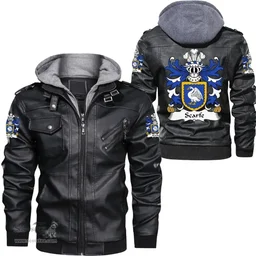 ScotsTee Shop Welsh Scarfe (of Lamphey, Pembrokeshire) Coat of Arms Family Crest Wales Leather Jacket