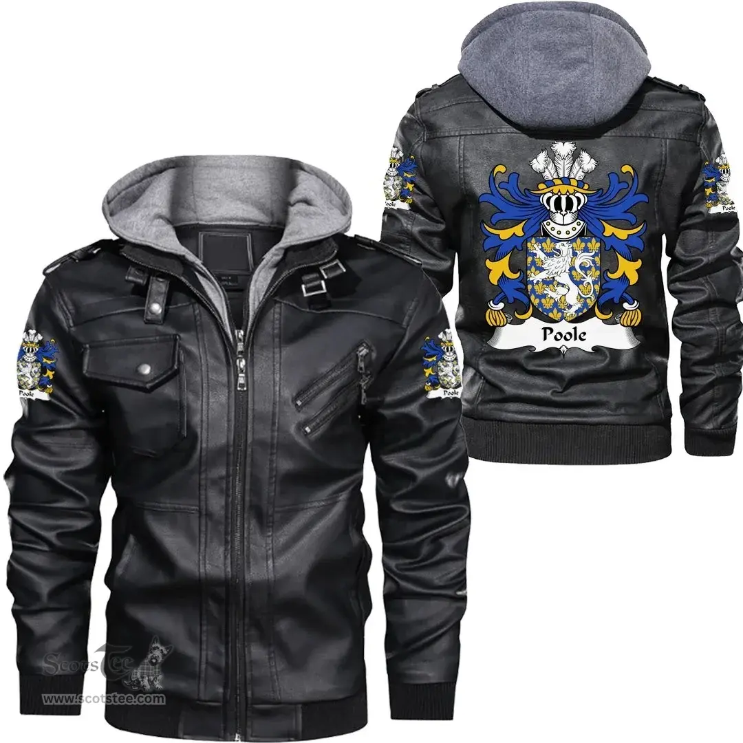 ScotsTee Shop Welsh Poole (of Hawarden, Flint) Coat of Arms Family Crest Wales Leather Jacket