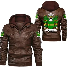 ScotsTee Shop Welsh Owain (GWYNEDD) Coat of Arms Family Crest Wales Leather Jacket