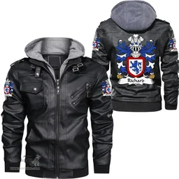 ScotsTee Shop Welsh Richard (IARLL KLAR, Earl of Clare) Coat of Arms Family Crest Wales Leather Jacket