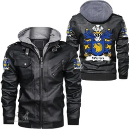 ScotsTee Shop Welsh Walters (of Piercefield, St Arvans, Monmouthshire) Coat of Arms Family Crest Wales Leather Jacket