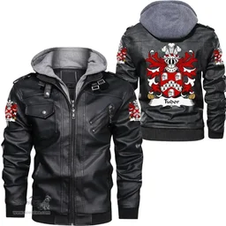 ScotsTee Shop Welsh Tudor (from Owain Tudor) Coat of Arms Family Crest Wales Leather Jacket