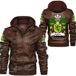 ScotsTee Shop Welsh Sutton (of Haverfordwest, Pembrokeshire) Coat of Arms Family Crest Wales Leather Jacket