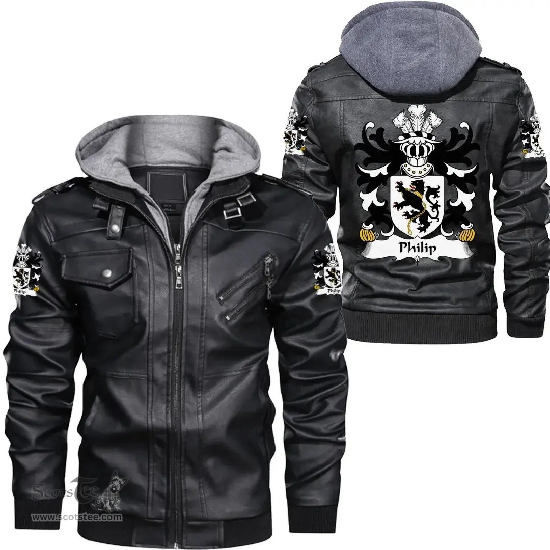 ScotsTee Shop Welsh Philip (AP MADOG AB IEUAN) Coat of Arms Family Crest Wales Leather Jacket