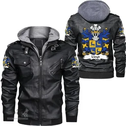 ScotsTee Shop Welsh Lloyd (of Foxhal, Henllan, Denbighshire) Coat of Arms Family Crest Wales Leather Jacket