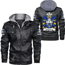 ScotsTee Shop Welsh Mathews (of Blodwel, Llanyblodwel, Shropshire) Coat of Arms Family Crest Wales Leather Jacket