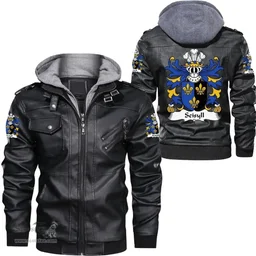 ScotsTee Shop Welsh Seisyll (AP DYFNWAL) Coat of Arms Family Crest Wales Leather Jacket