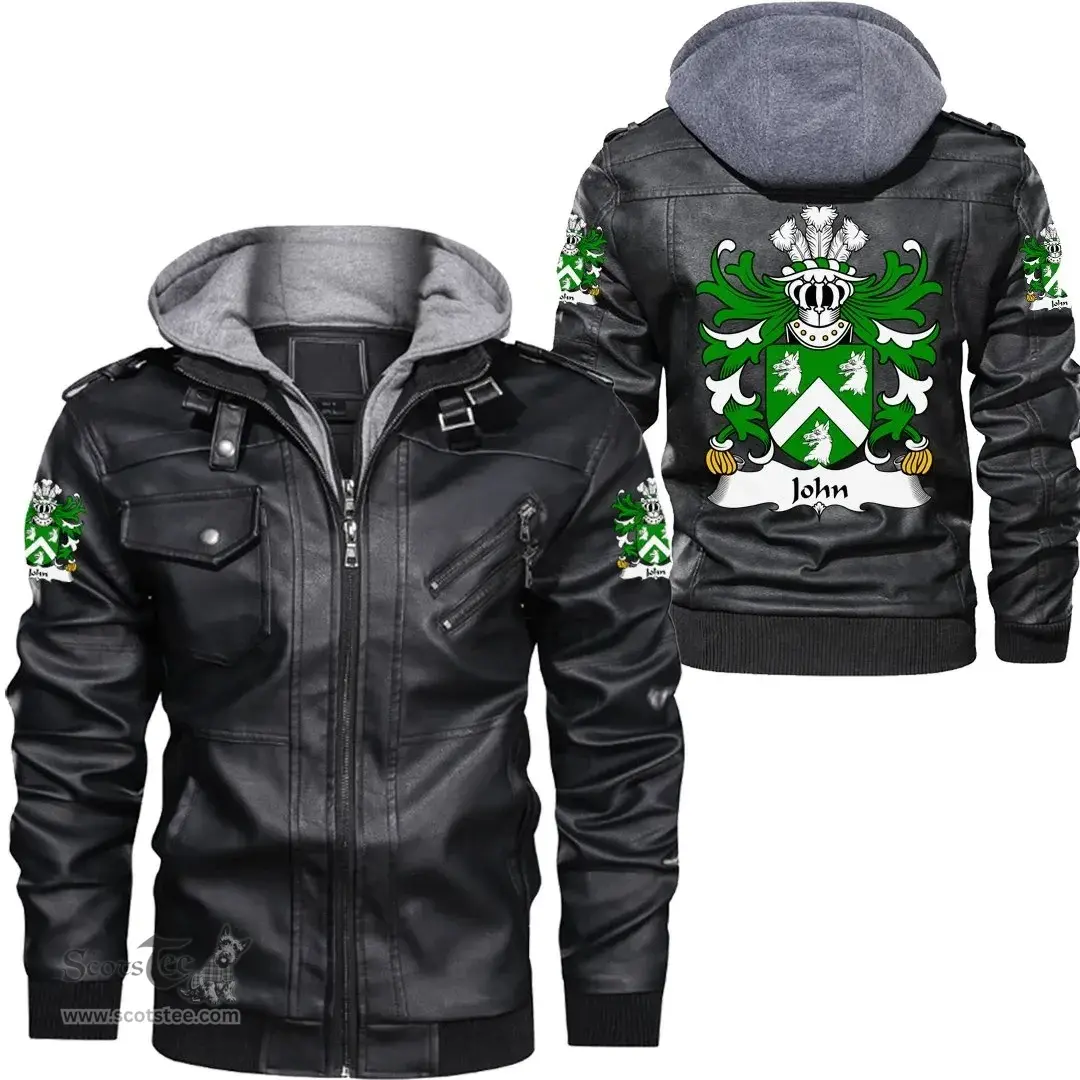 ScotsTee Shop Welsh John (AP JENKIN AP MADOG) Coat of Arms Family Crest Wales Leather Jacket