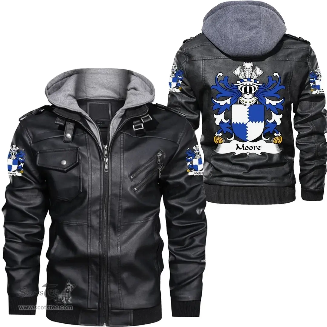 ScotsTee Shop Welsh Moore (lords of Crick, Monmouthshire) Coat of Arms Family Crest Wales Leather Jacket