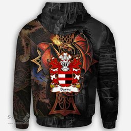 ScotsTee Shop Welsh Barry Herefordshire Coat of Arms Family Crest Wales Hoodie Celtic Cross and Dragon With Sword Hoodie