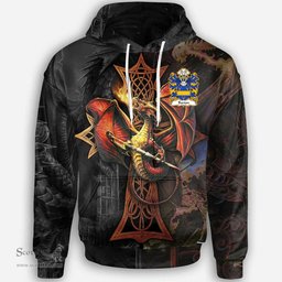 ScotsTee Shop Welsh Barton Coat of Arms Family Crest Wales Hoodie Celtic Cross and Dragon With Sword Hoodie