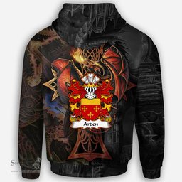 ScotsTee Shop Welsh Arden Sir John of Cheshire Coat of Arms Family Crest Wales Hoodie Celtic Cross and Dragon With Sword Hoodie