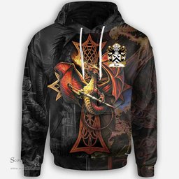 ScotsTee Shop Welsh Bran AP DINAWAL Coat of Arms Family Crest Wales Hoodie Celtic Cross and Dragon With Sword Hoodie