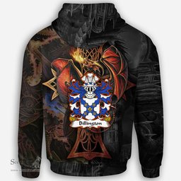 ScotsTee Shop Welsh Billington of Flint Coat of Arms Family Crest Wales Hoodie Celtic Cross and Dragon With Sword Hoodie