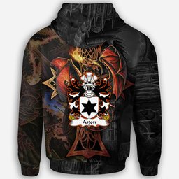ScotsTee Shop Welsh Aston of Denbighshire Coat of Arms Family Crest Wales Hoodie Celtic Cross and Dragon With Sword Hoodie