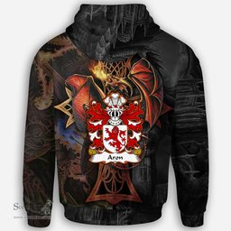 ScotsTee Shop Welsh Aron Sir Aron Ap Bledri Coat of Arms Family Crest Wales Hoodie Celtic Cross and Dragon With Sword Hoodie