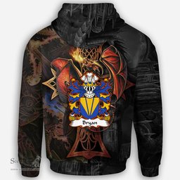 ScotsTee Shop Welsh Bryan Lord of Laugharne Carmanthenshire Coat of Arms Family Crest Wales Hoodie Celtic Cross and Dragon With Sword Hoodie