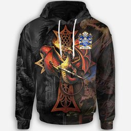 ScotsTee Shop Welsh Bradshaw of St. Dogmaels Pembrokeshire Coat of Arms Family Crest Wales Hoodie Celtic Cross and Dragon With Sword Hoodie