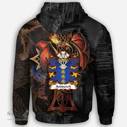 ScotsTee Shop Welsh Ardderch AP MOR AP TEGERIN Coat of Arms Family Crest Wales Hoodie Celtic Cross and Dragon With Sword Hoodie