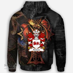 ScotsTee Shop Welsh Aeneas YSGWYDDWYN Coat of Arms Family Crest Wales Hoodie Celtic Cross and Dragon With Sword Hoodie