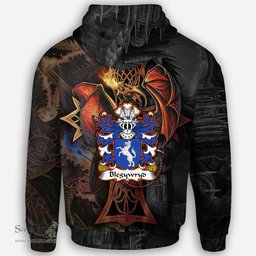ScotsTee Shop Welsh Blegywryd AP DINAWAL Coat of Arms Family Crest Wales Hoodie Celtic Cross and Dragon With Sword Hoodie