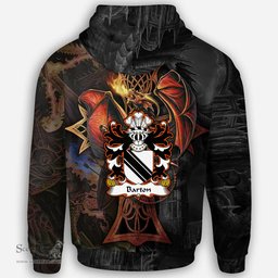 ScotsTee Shop Welsh Barton Lords of Barton Flint Coat of Arms Family Crest Wales Hoodie Celtic Cross and Dragon With Sword Hoodie