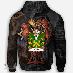ScotsTee Shop Welsh Blaidd AB ELFARCH Coat of Arms Family Crest Wales Hoodie Celtic Cross and Dragon With Sword Hoodie