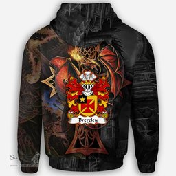 ScotsTee Shop Welsh Brereley or Brierley Coat of Arms Family Crest Wales Hoodie Celtic Cross and Dragon With Sword Hoodie