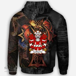 ScotsTee Shop Welsh Catharne of Prendergast Coat of Arms Family Crest Wales Hoodie Celtic Cross and Dragon With Sword Hoodie